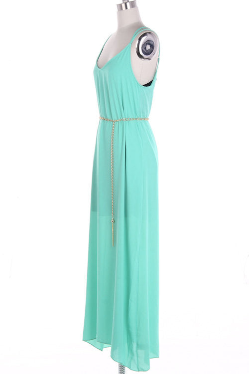 Mint Maxi Dress with Lace and Golden Chain - Bean Concept - Etsy